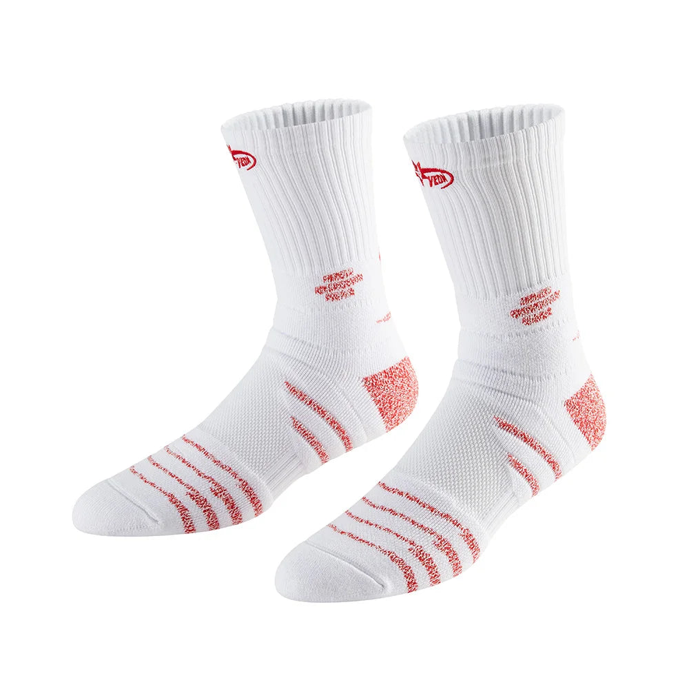 Cushioned Mens Basketball Socks Middle Length Moisture-Wicking Star Design Crew Socks with Ankle Support